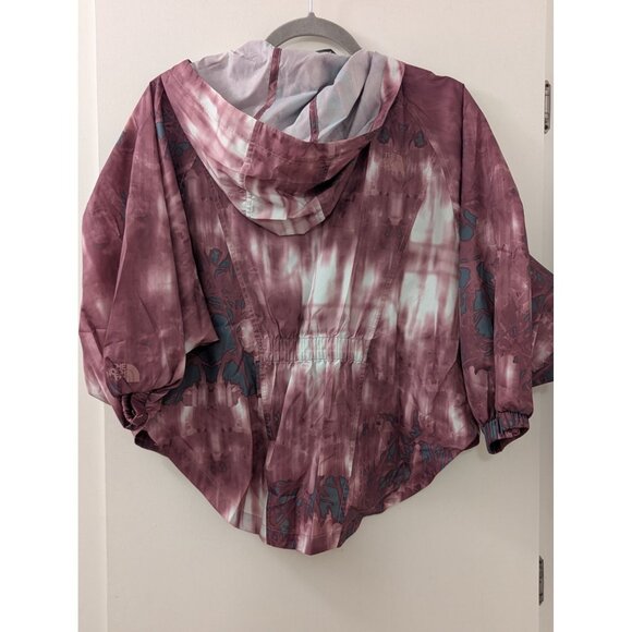 Tie-Dye Burgundy & Aqua Hooded Windbreaker Jacket With Zipper & Pockets Womens S - Picture 5 of 8